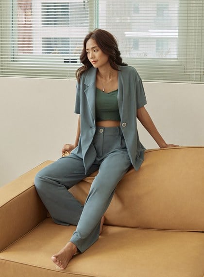 後鬆緊舒適休閒寬褲